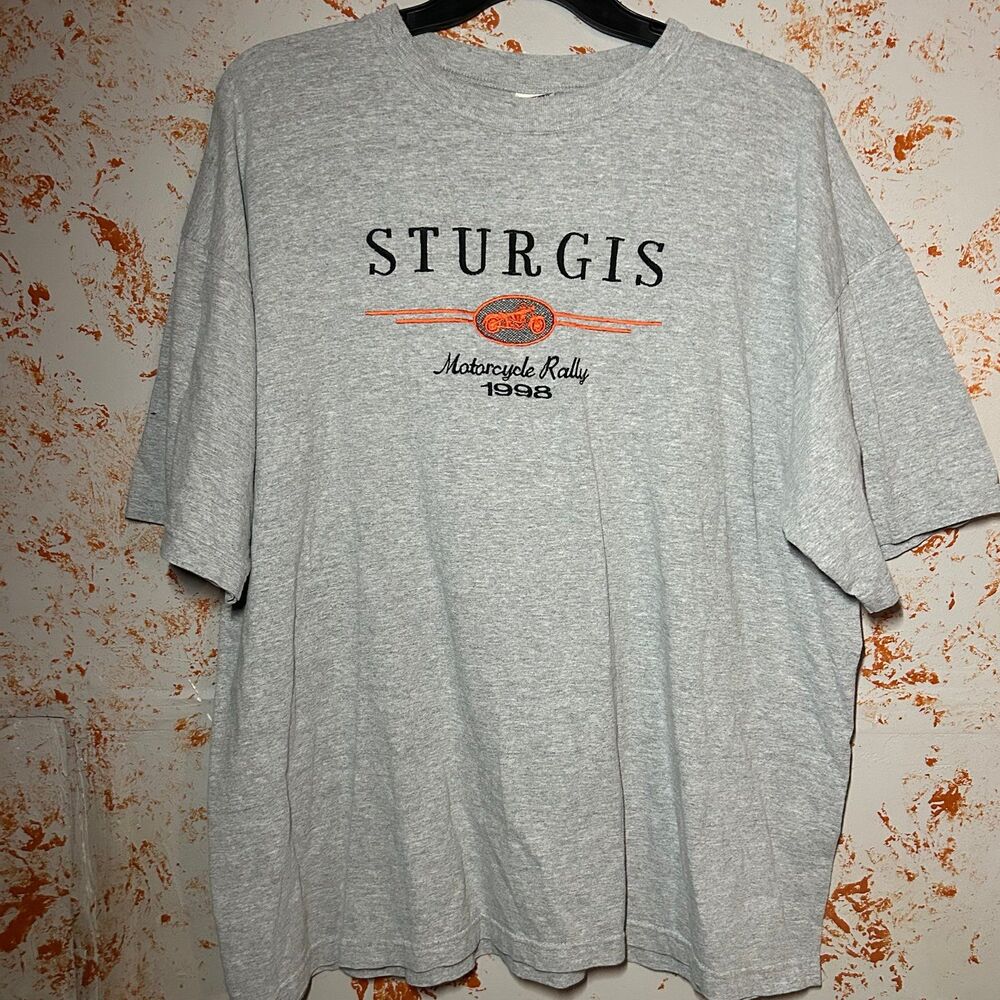 Vintage 1998 Sturgis Motorcycle Rally T-Shirt Men’s 2XL Gray Embroidered